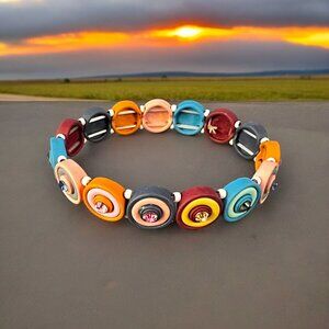 Multicolor Rhinestones Rubber over Metal Strechy Bracelet